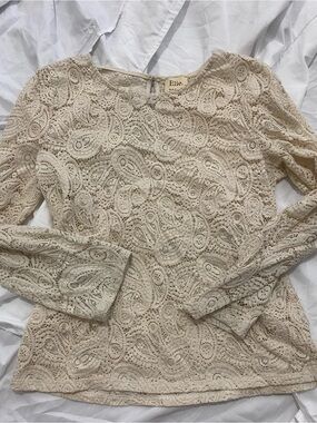 Elie. Cream Lace Long Sleeve Top